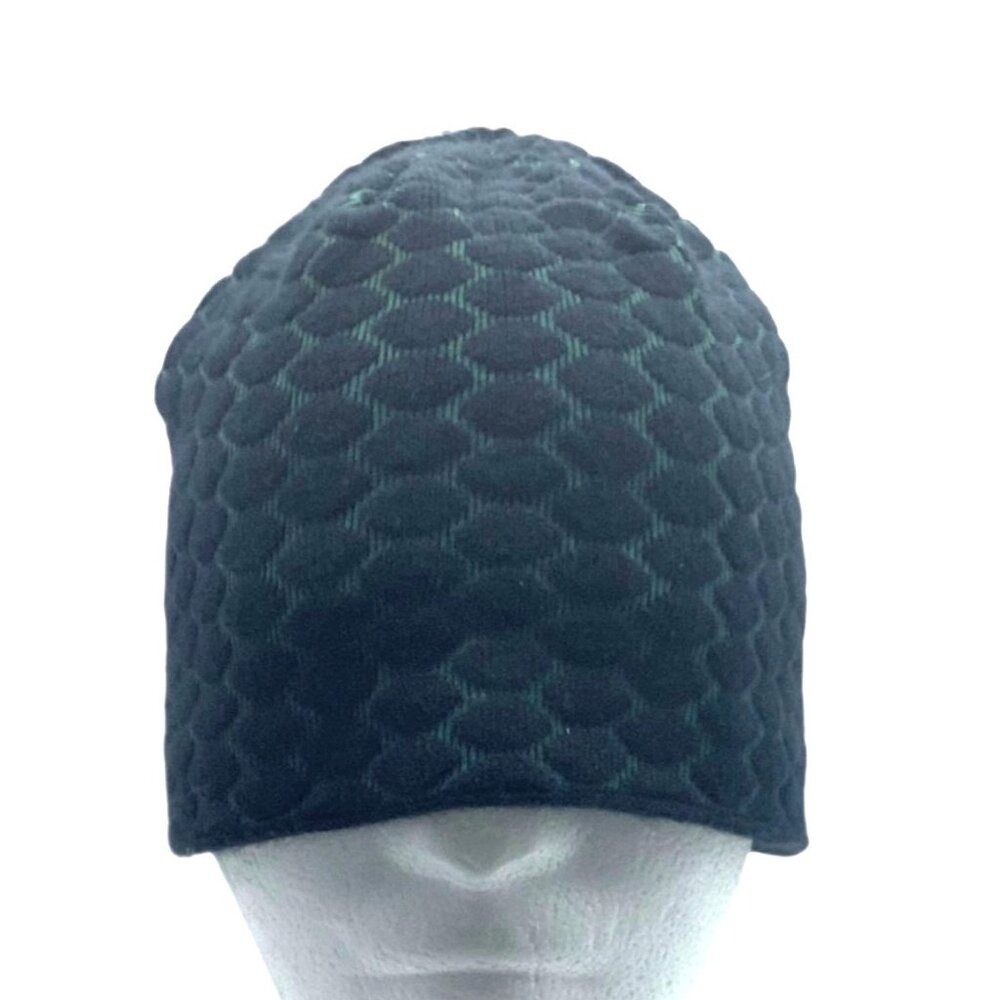 Black Green Textured 3D Knit Beanie Hat‎ Winter Warm Stretch OS Honeycomb Lined